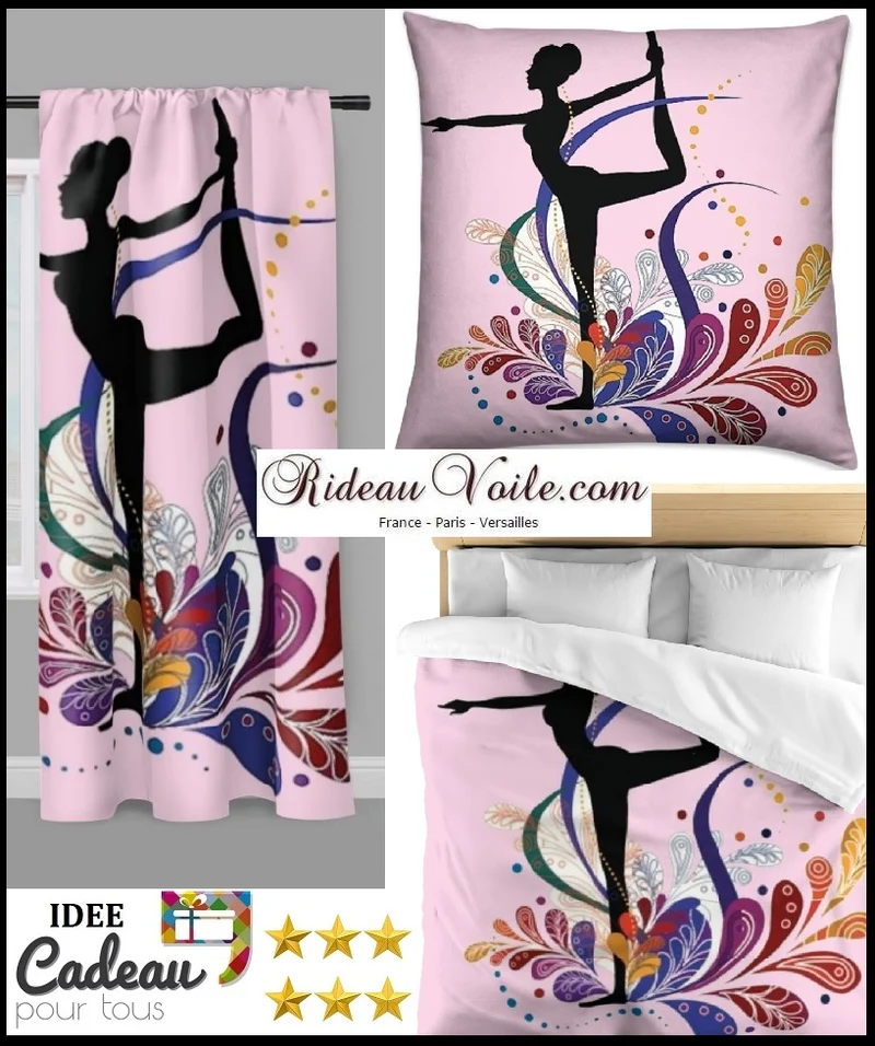 Tissu au mètre rose motif imprimé Danseuse étoile silhouette pose yoga dandayamana