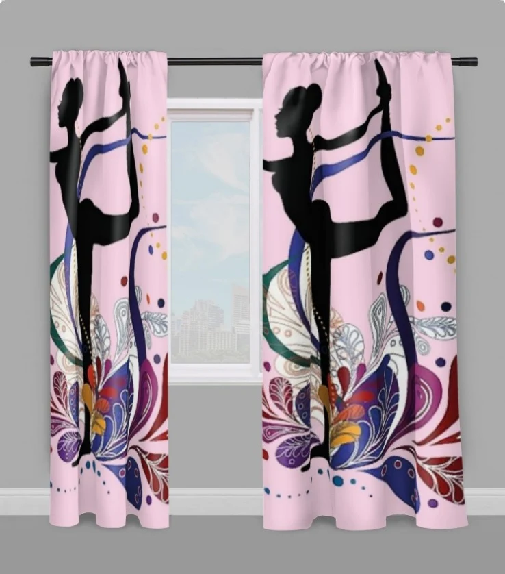 Tissu au mètre rose motif imprimé Danseuse étoile silhouette pose yoga dandayamana