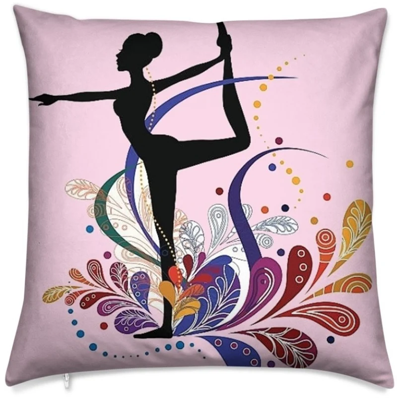 Tissu au mètre rose motif imprimé Danseuse étoile silhouette pose yoga dandayamana