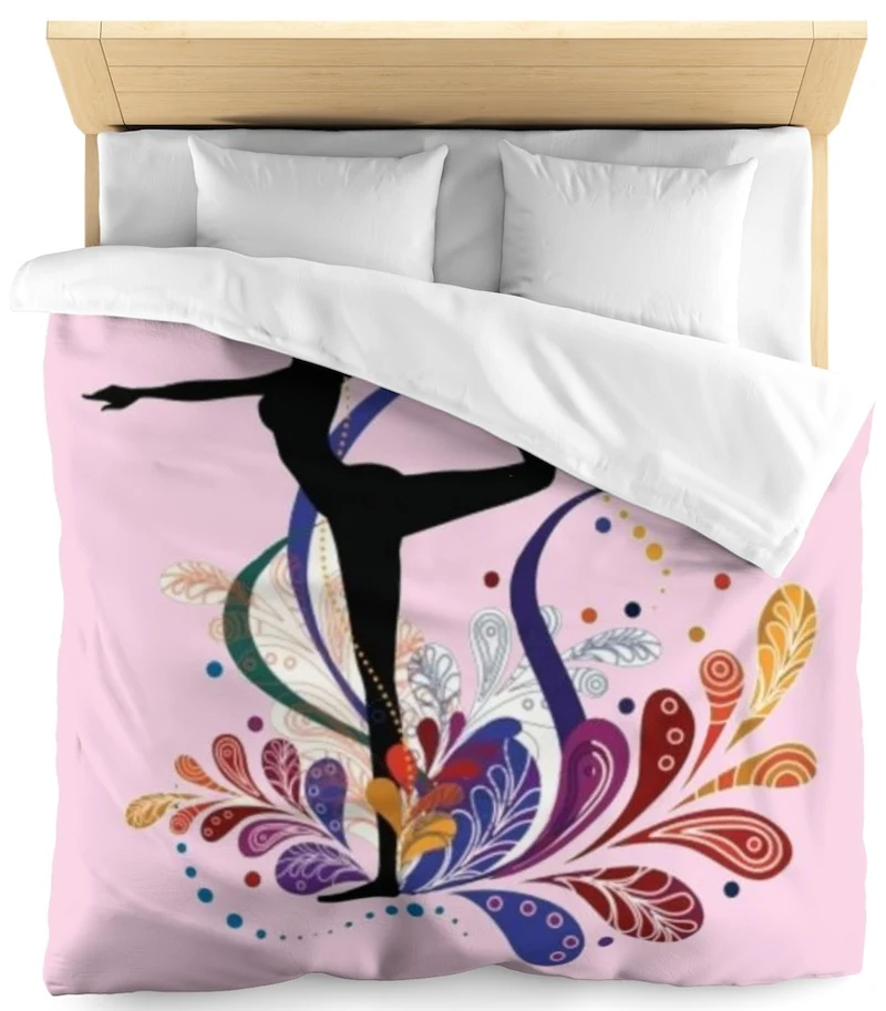 Tissu au mètre rose motif imprimé Danseuse étoile silhouette pose yoga dandayamana