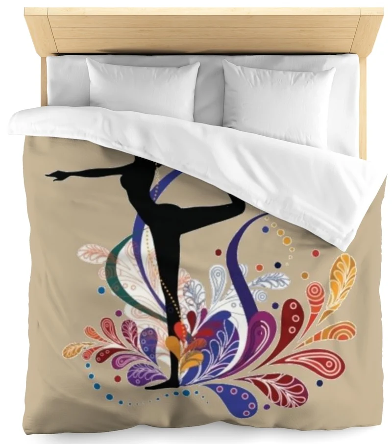 Tissu au mètre beige motif Danseuse étoile silhouette yoga dandayamana