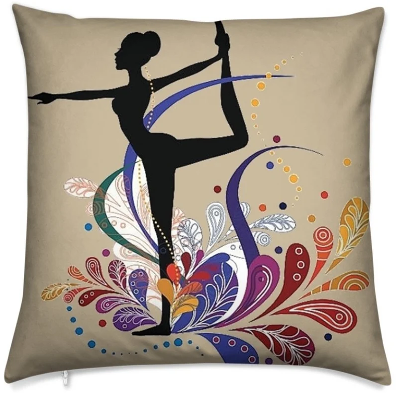 Tissu au mètre beige motif Danseuse étoile silhouette yoga dandayamana