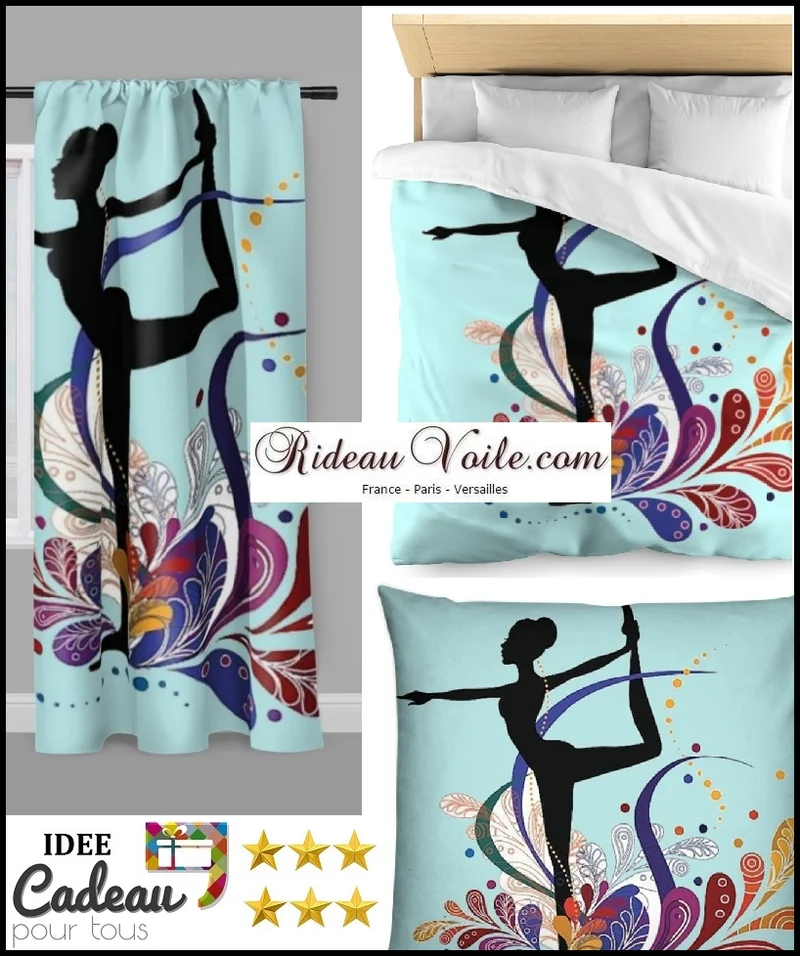Tissu ameublement mètre bleu motif séance sport silhouette yoga posture dandayamana