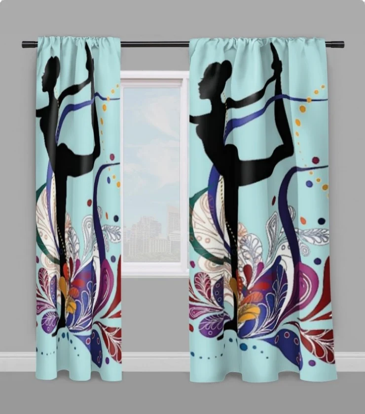 Tissu ameublement mètre bleu motif séance sport silhouette yoga posture dandayamana