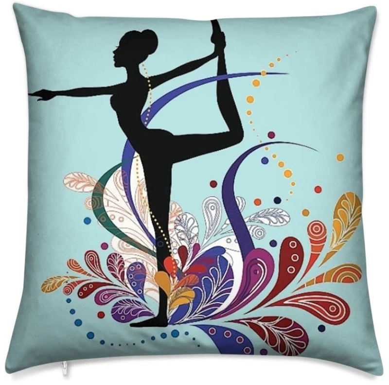 Tissu ameublement mètre bleu motif séance sport silhouette yoga posture dandayamana