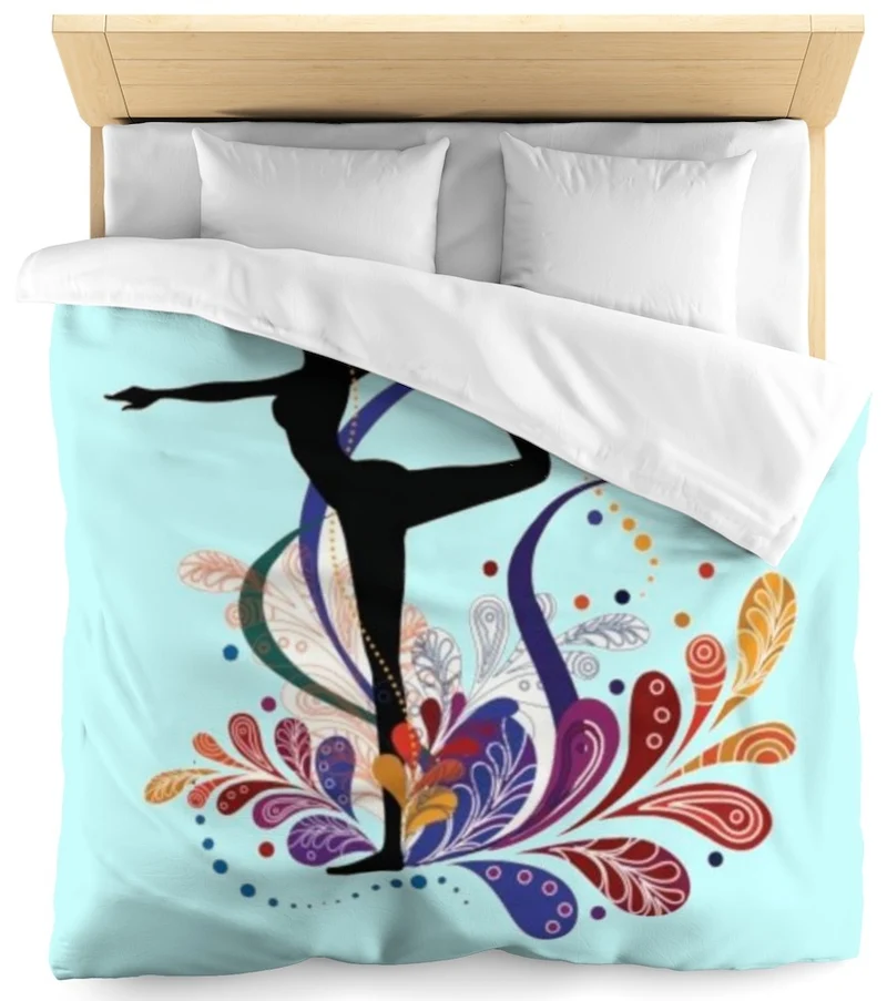 Tissu ameublement mètre bleu motif séance sport silhouette yoga posture dandayamana