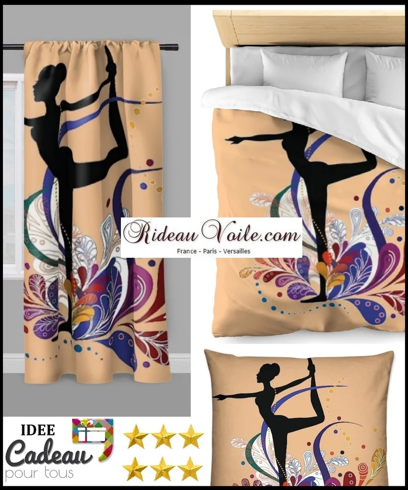 Tissu au mètre orange motif Danseuse étoile silhouette yoga dandayamana