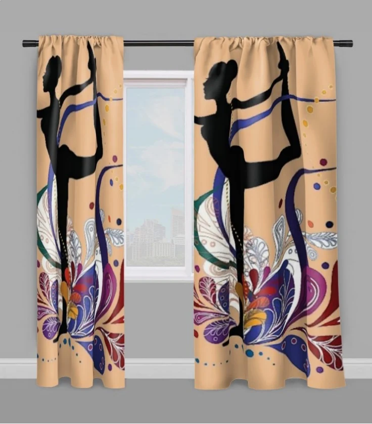 Tissu au mètre orange motif Danseuse étoile silhouette yoga dandayamana