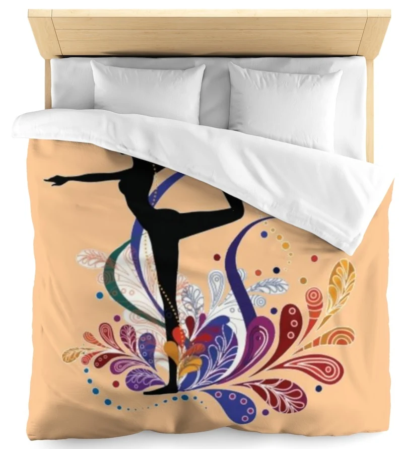 Tissu au mètre orange motif Danseuse étoile silhouette yoga dandayamana
