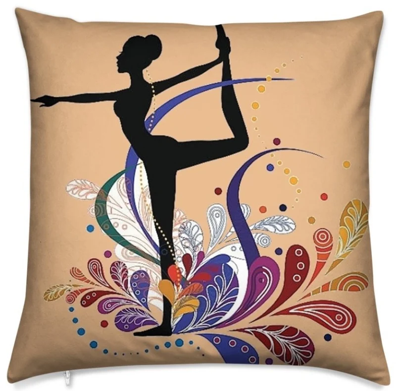 Tissu au mètre orange motif Danseuse étoile silhouette yoga dandayamana