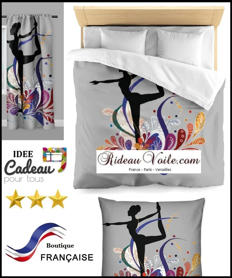 Tissu au mètre gris motif Danseuse sport silhouette yoga dandayamana arc en ciel
