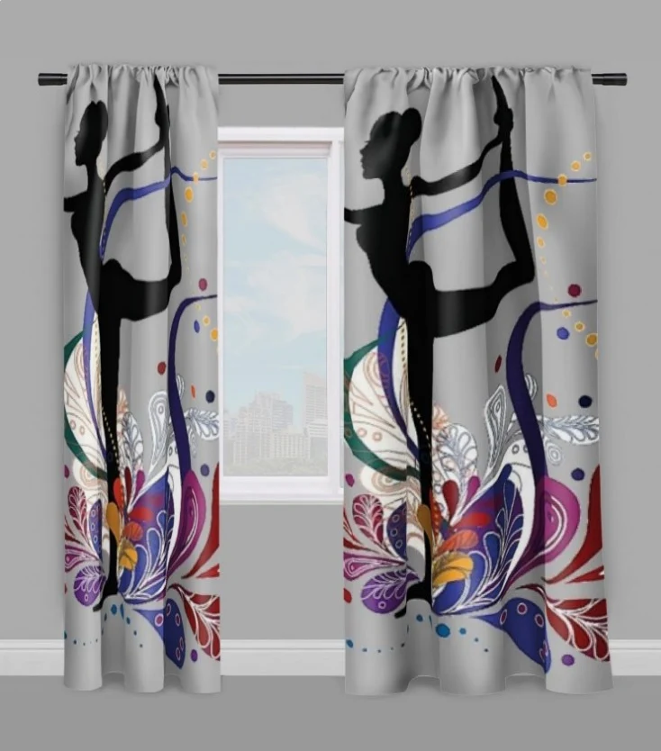 Tissu au mètre gris motif Danseuse sport silhouette yoga dandayamana arc en ciel
