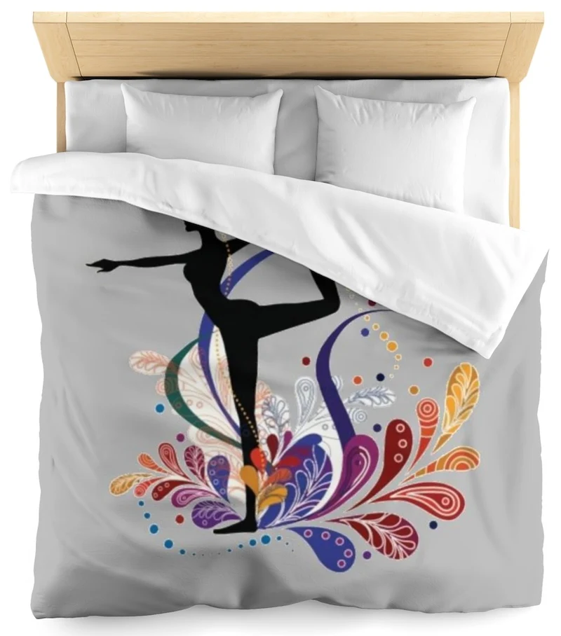 Tissu au mètre gris motif Danseuse sport silhouette yoga dandayamana arc en ciel