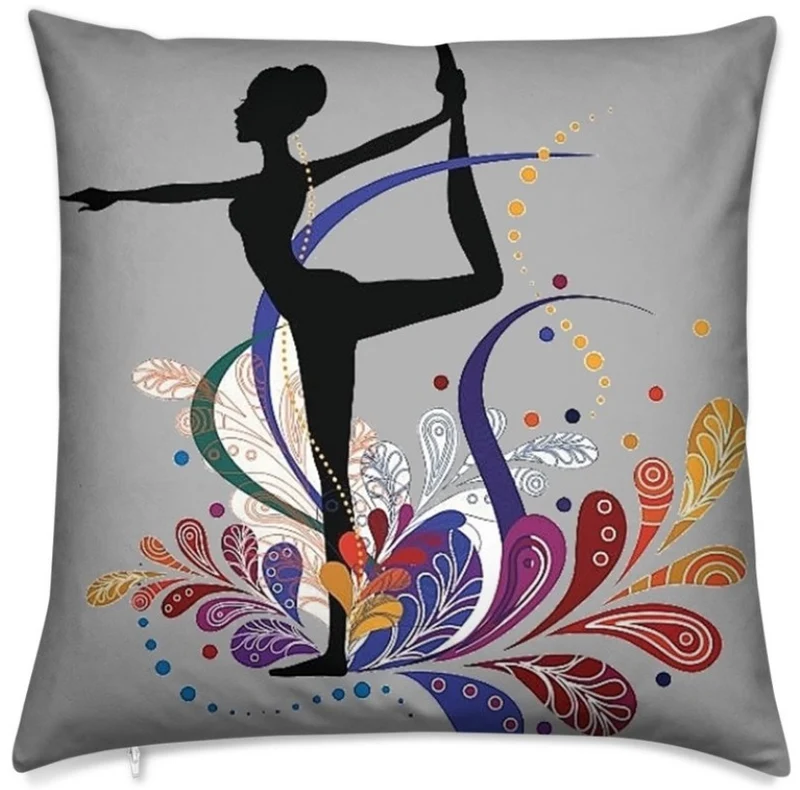 Tissu au mètre gris motif Danseuse sport silhouette yoga dandayamana arc en ciel