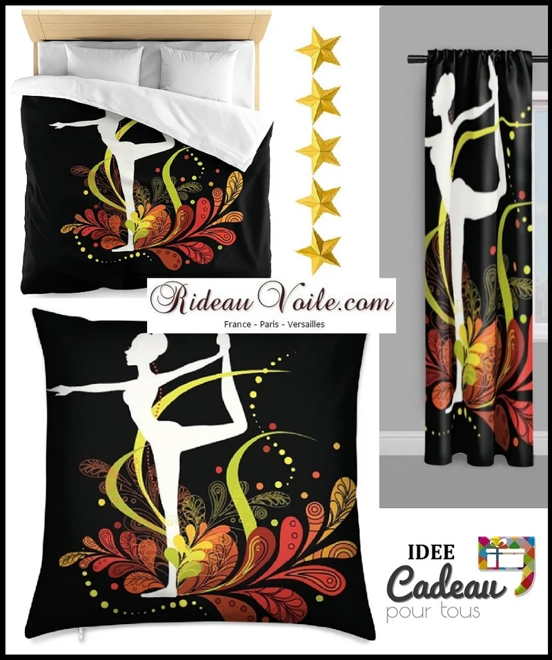 Tissu au mètre motif Danseuse sport séance silhouette yoga dandayamana arc en ciel