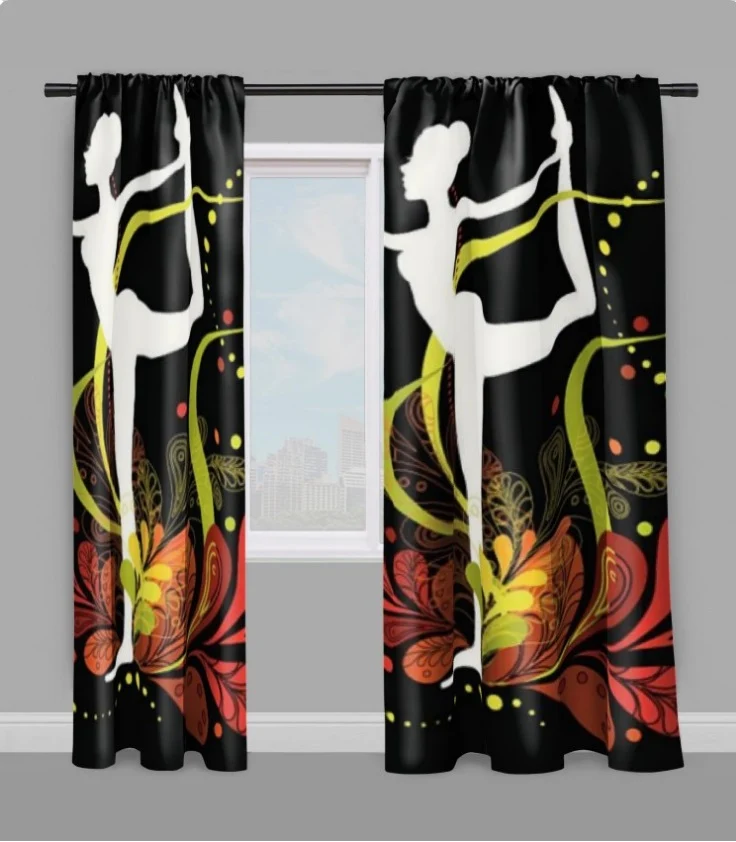 Tissu au mètre motif Danseuse sport séance silhouette yoga dandayamana arc en ciel
