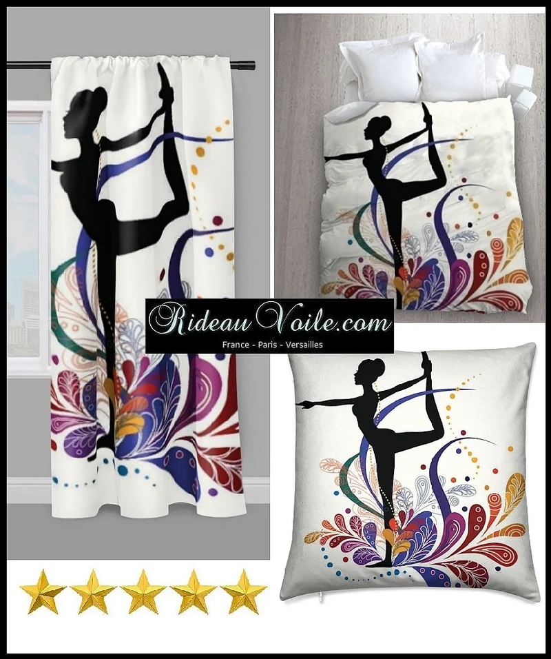 Tissu au mètre crème motif Danseuse sécance relaxation silhouette yoga dandayamana