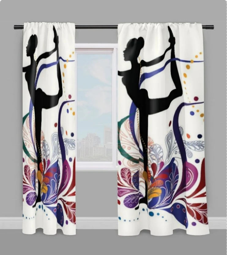 Tissu au mètre crème motif Danseuse sécance relaxation silhouette yoga dandayamana