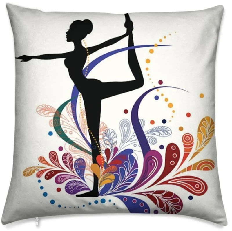 Tissu au mètre crème motif Danseuse sécance relaxation silhouette yoga dandayamana