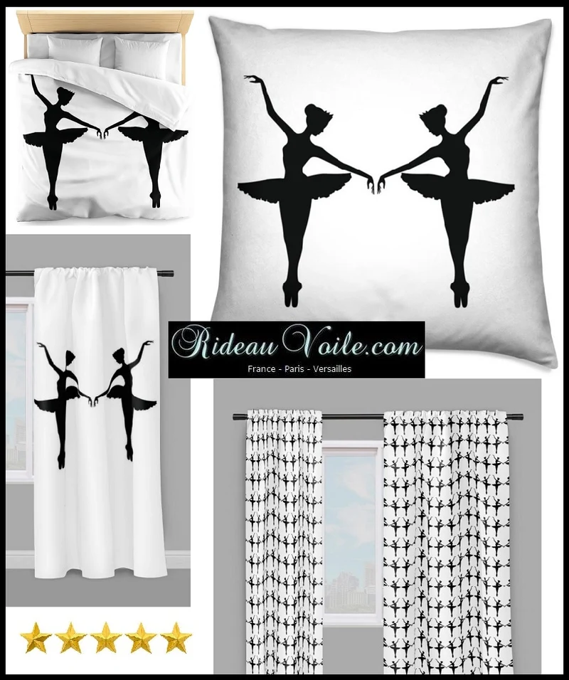 Tissu au mètre motif Danseuse Classique étoile Ballet silhouette noir rideau voilage
