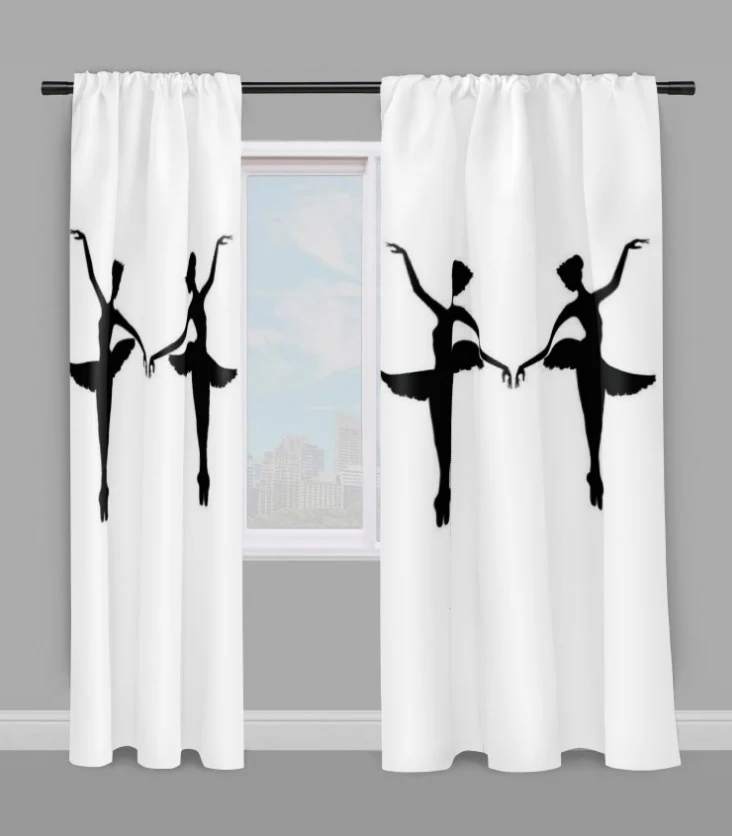 Tissu au mètre motif Danseuse Classique étoile Ballet silhouette noir rideau voilage
