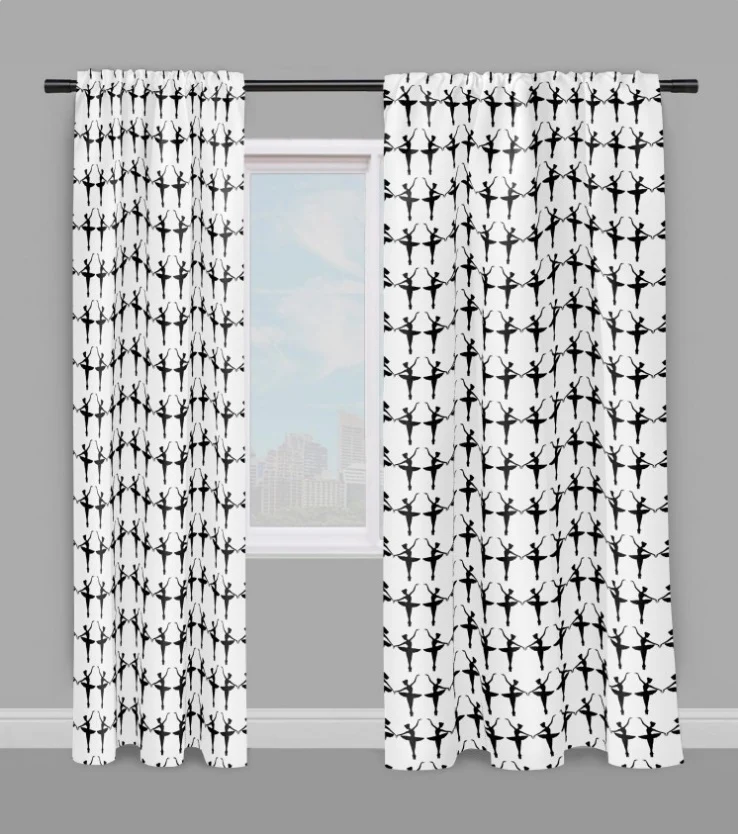 Tissu au mètre motif Danseuse Classique étoile Ballet silhouette noir rideau voilage