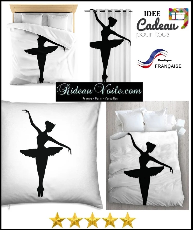 Tissu au mètre blanc motif Danseuse Opéra Classique étoile Ballet silhouette noir