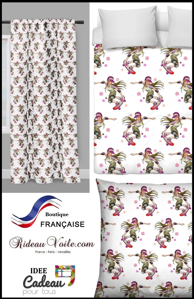 Tissu ameublement mètre motif skateboard Graffiti skate rideau couette skateuse fille