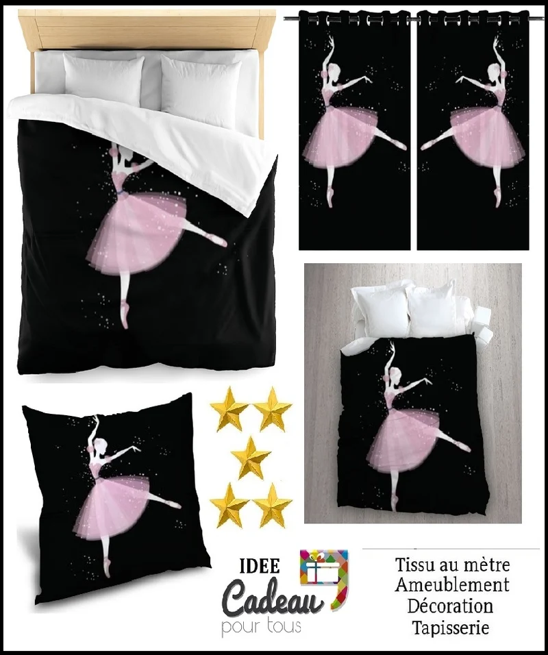 Tissu au mètre motif Danseuse Classique étoile Ballet rideau chambre voilage déco