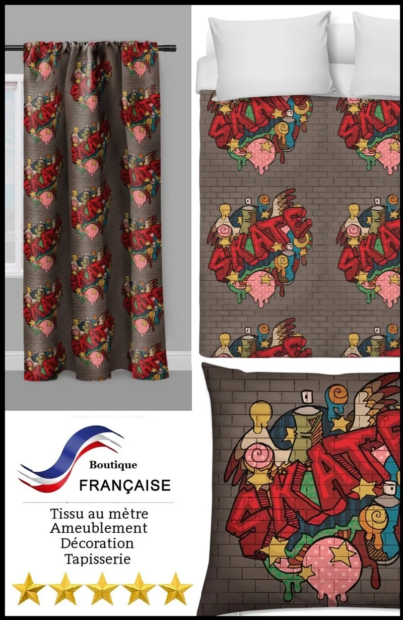 Tissu ameublement tapisserie mètre motif Graffiti skate rideau couette enfant Ado