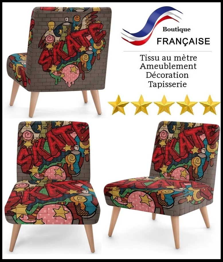 Tissu ameublement tapisserie mètre motif Graffiti skate rideau couette enfant Ado