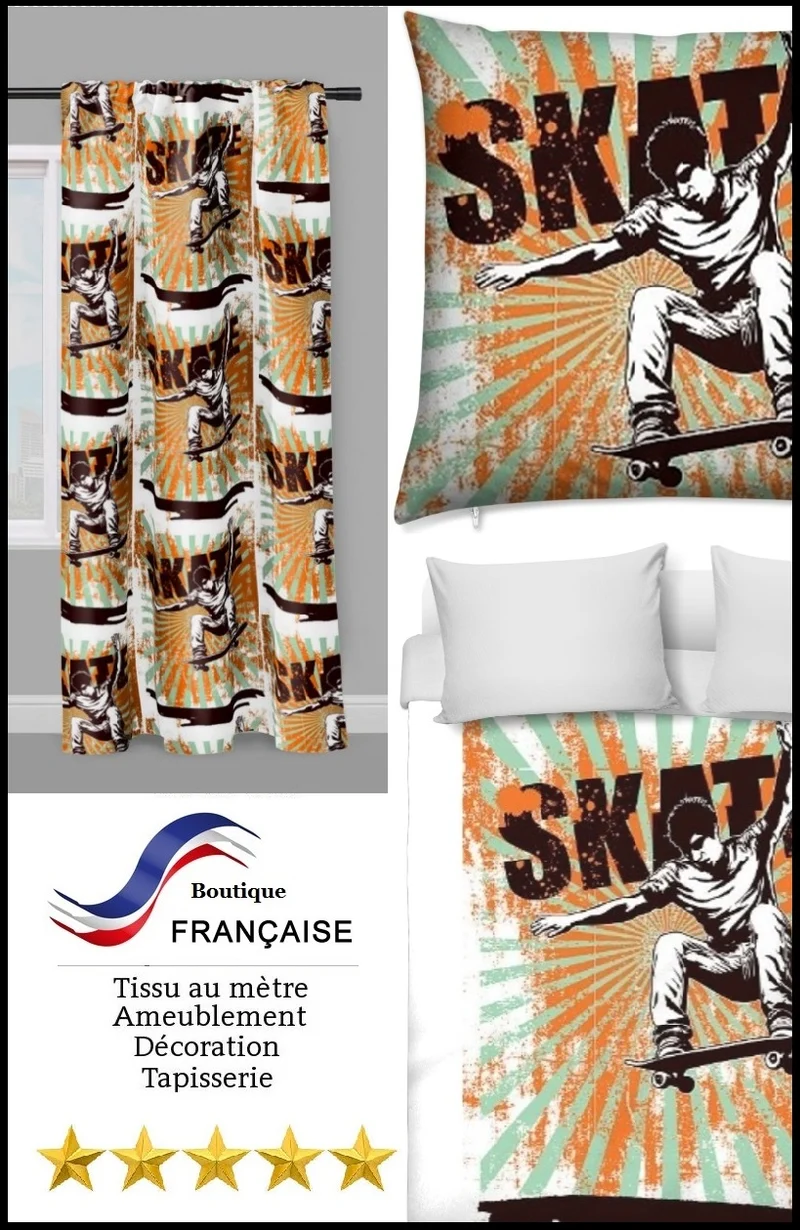 Tissu imprimé planche skateboard mètre motif Graffiti skateur rideau couette Ado skate