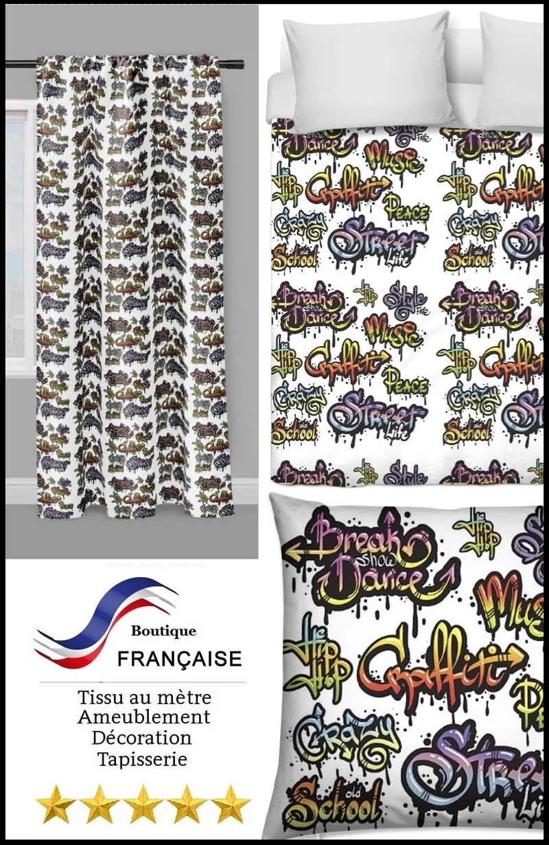 Tissu ameublement mètre motif tag imprimé Graffiti rideau couette Ado Pop Art