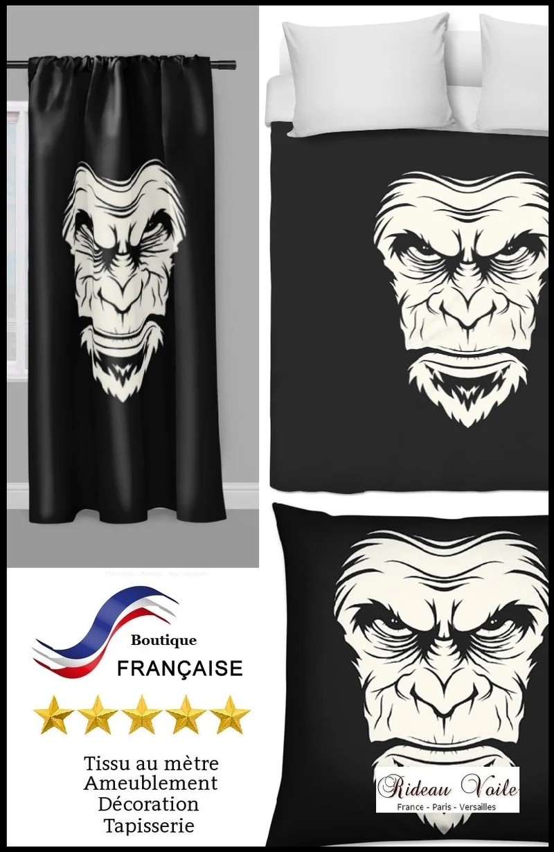 Tissu au mètre motif Exotique Jungle Graffiti face gorille animal rideau couette occultant