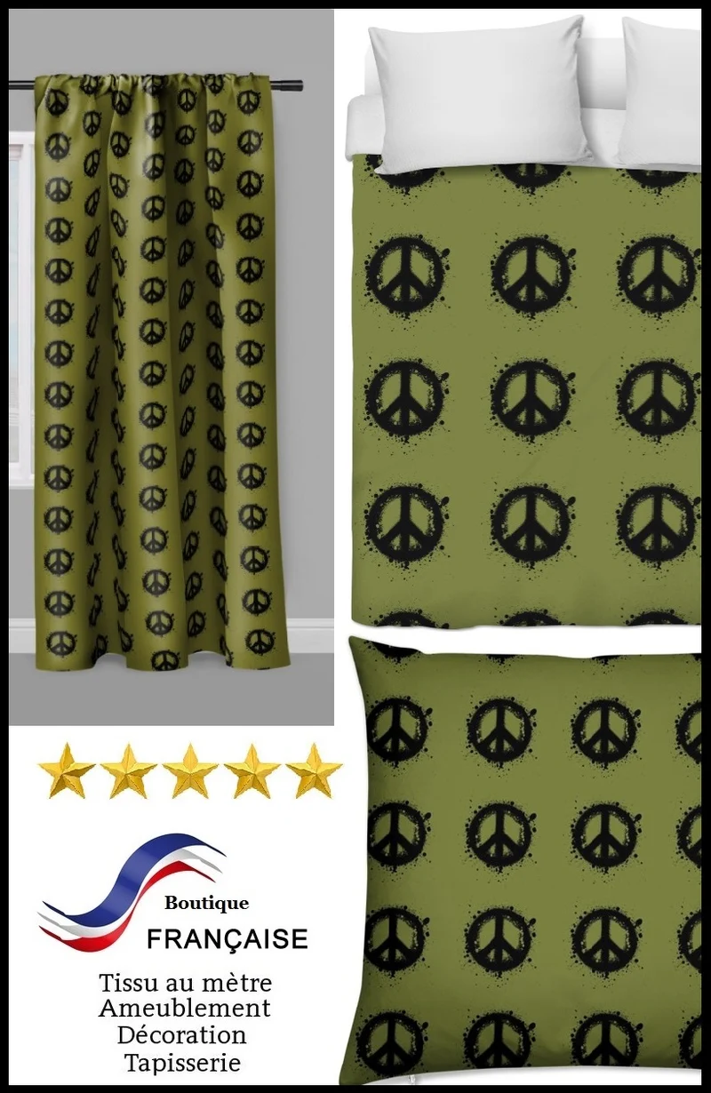 Tissu au mètre motif tag Graffiti vert kaki ado jeune rideau coussin couette