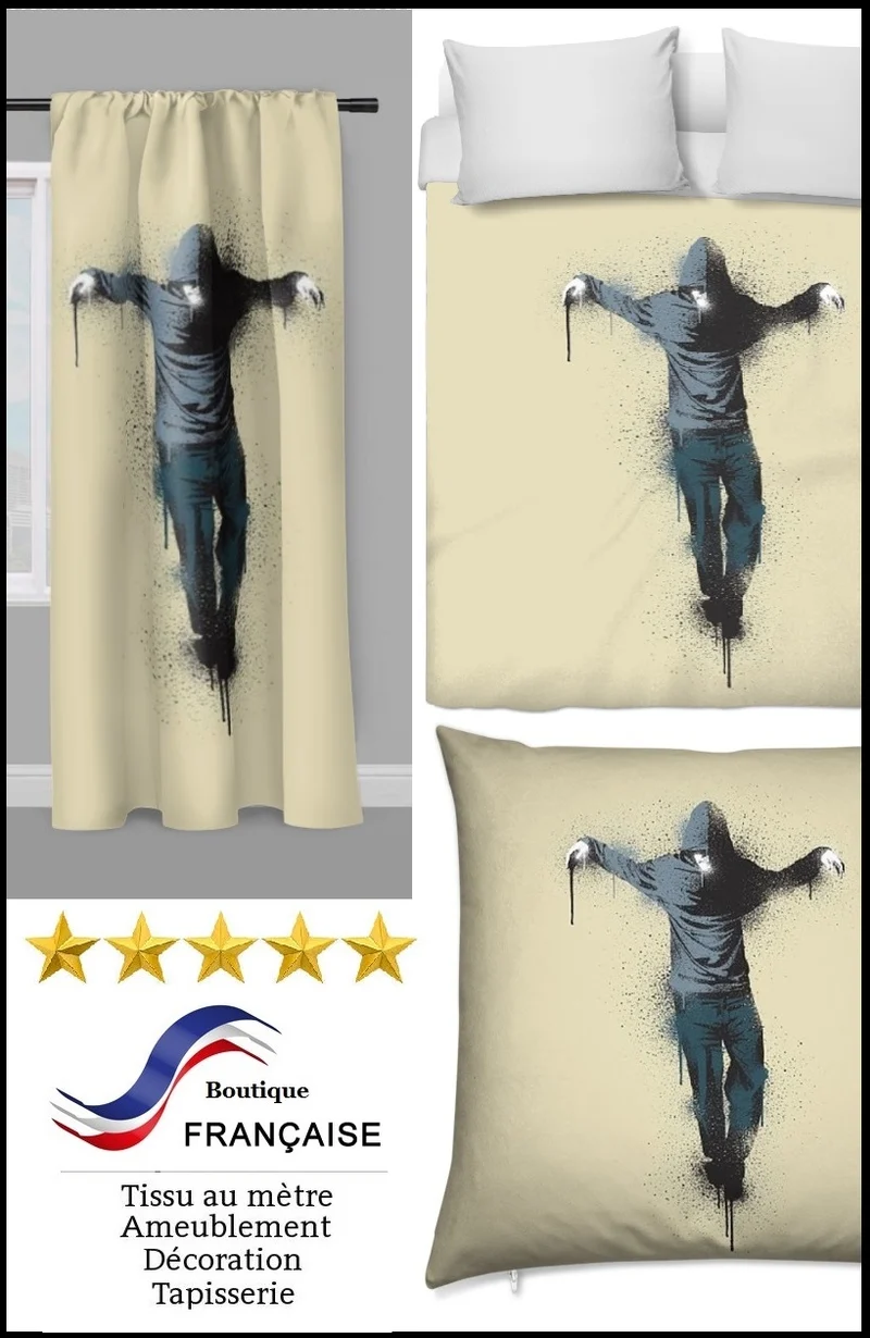 Tissu déco au mètre motif imprimé ado garçon sweat-shirt capuche Graffiti rideau couette