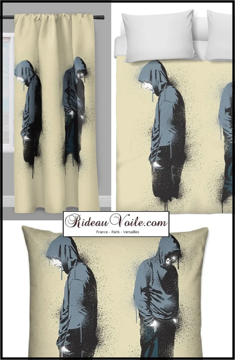 Tissu au mètre motif ado garçon capuche sweat Graffiti Art rideau couette