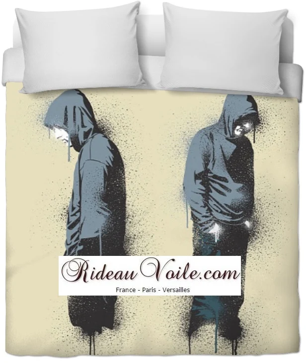 Tissu au mètre motif ado garçon capuche sweat Graffiti Art rideau couette