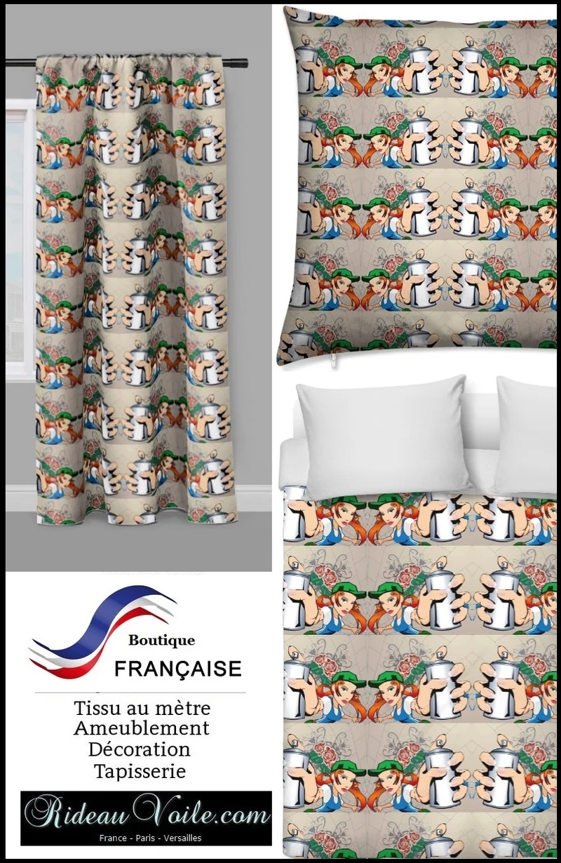 Tissu au mètre motif ado design Graffiti Street Art rideau coussin couette