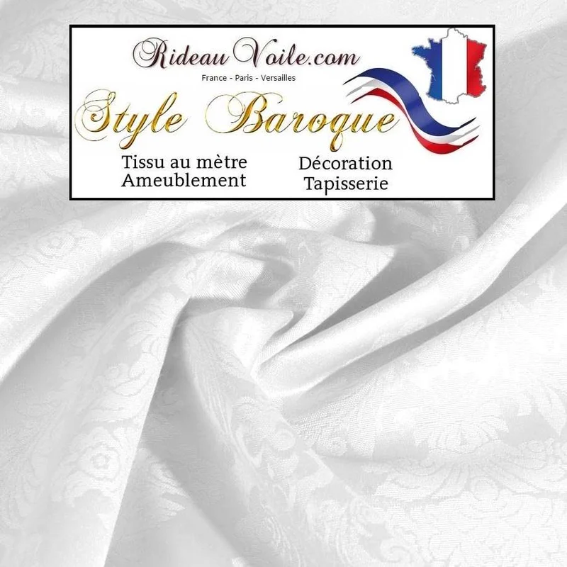 Tissu ameublement blanc mètre Empire Baroque designer rideau