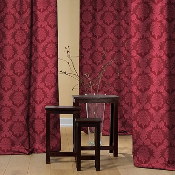 Tissu au mètre jacquard Damasco Baroque rideau rouge bordeaux Liturgique Damassé
