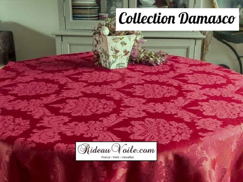 Tissu au mètre jacquard Damasco Baroque rideau rouge bordeaux Liturgique Damassé