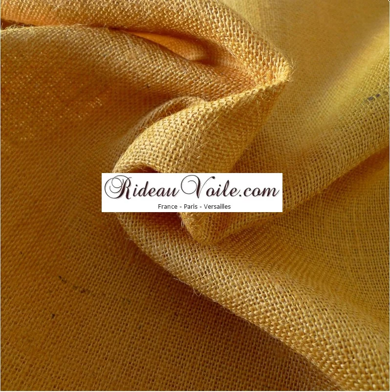 Tissu fibre ethnique exotique tropicale Toile de Jute couleur uni jaune mètre rideau