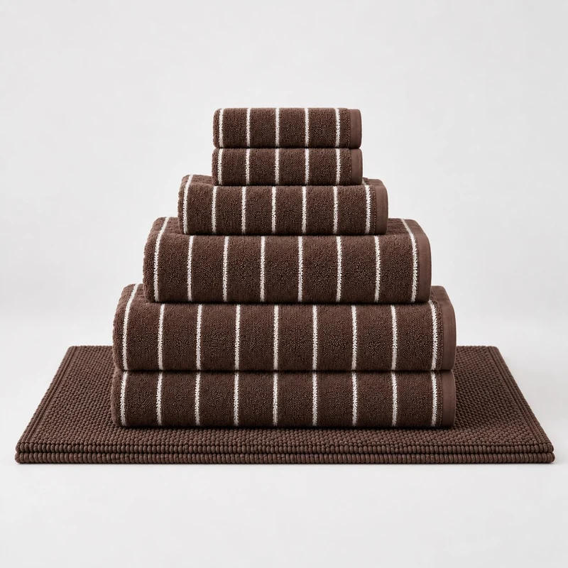 Set de bain • Rayures marrons et blanches