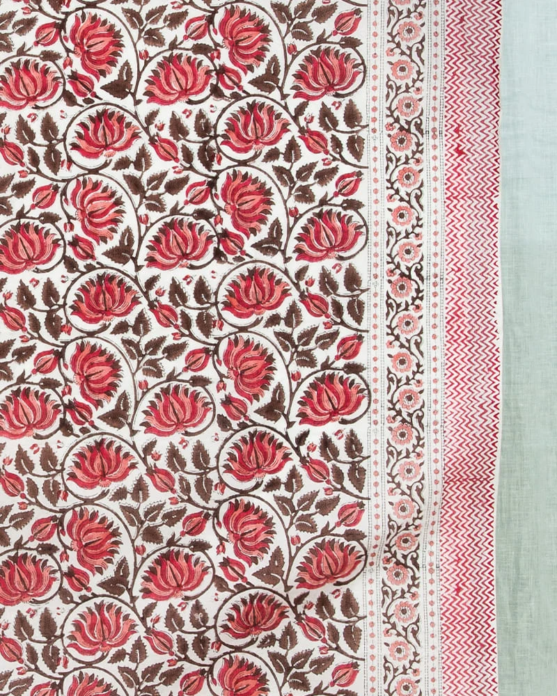 Paréo Blockprint marron et rose