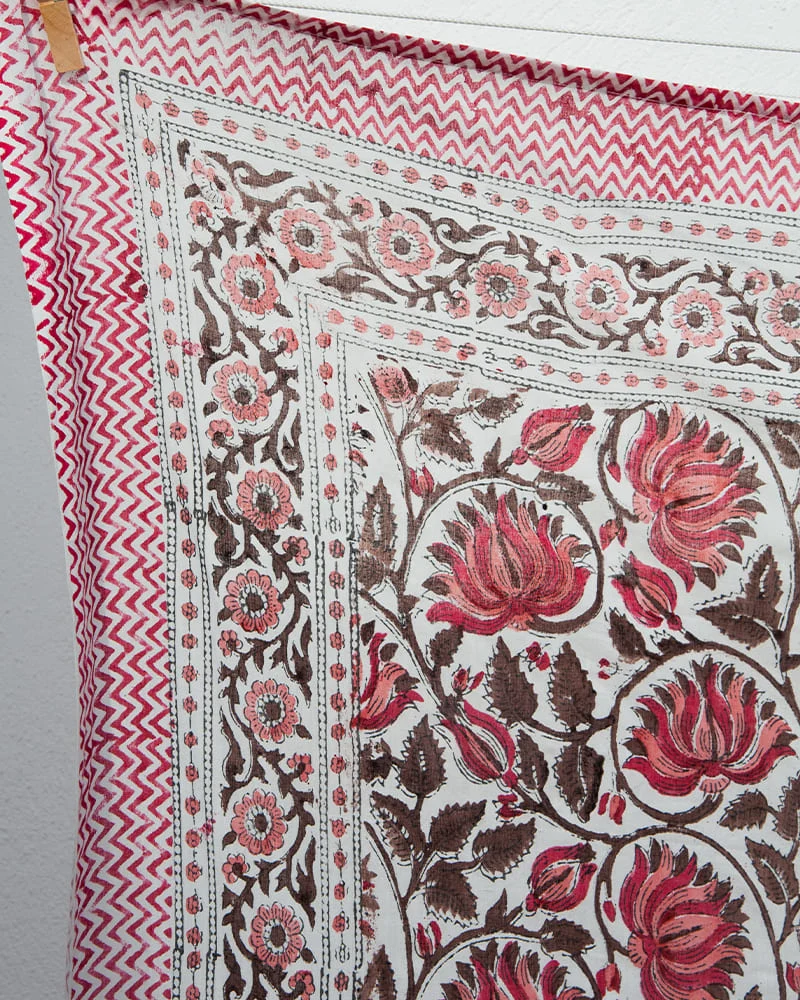 Paréo Blockprint marron et rose