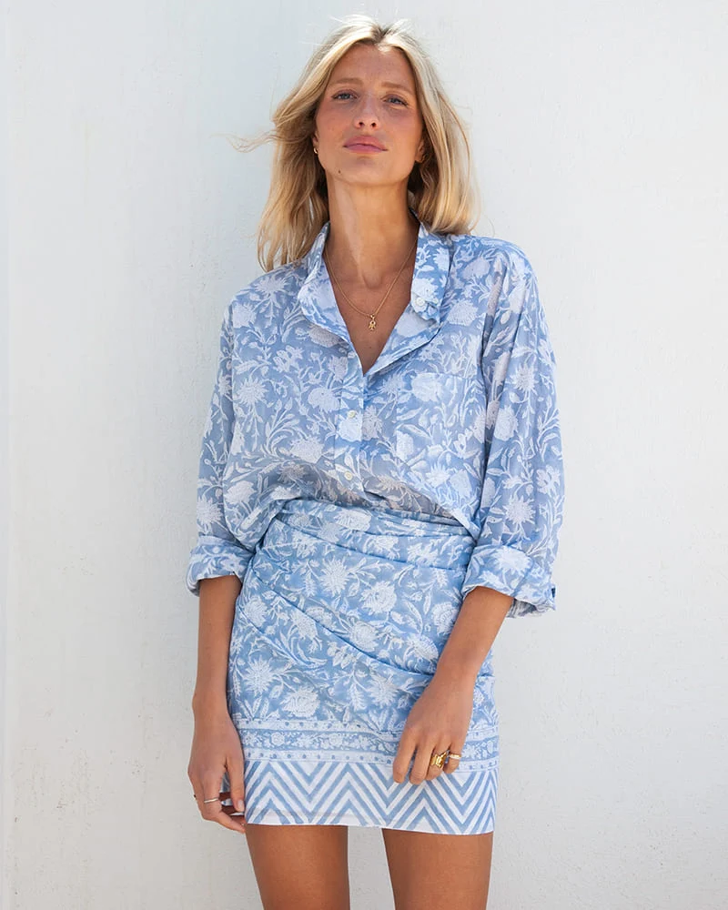 Paréo Blockprint bleu