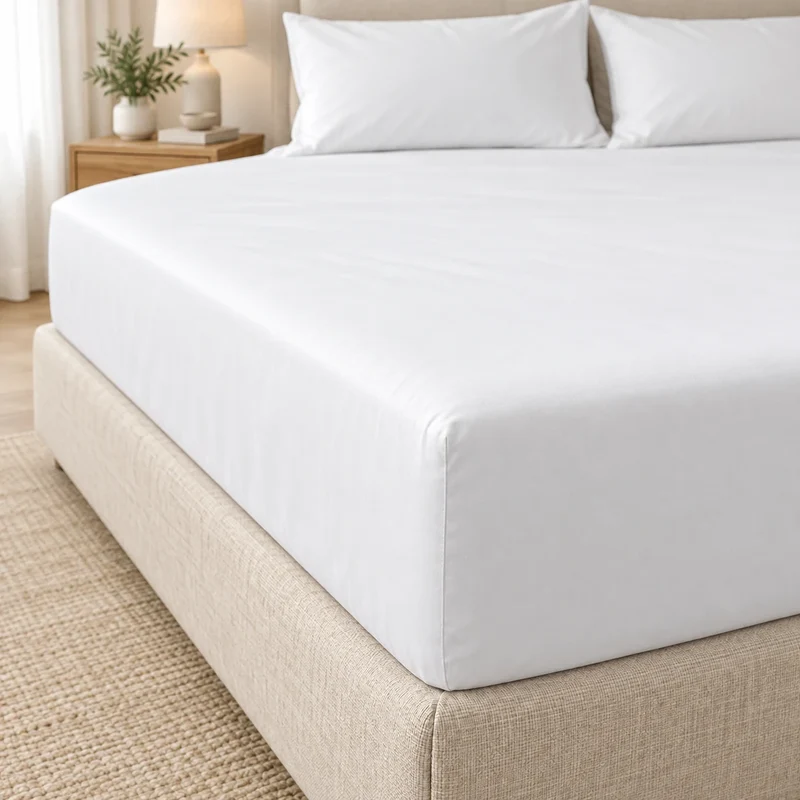 Lot de 6 draps-housses hôtel en percale de coton 200 TC
