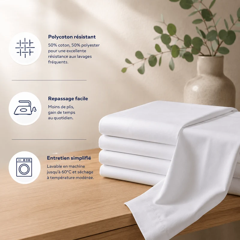 Lot de 6 Draps Plats Hôtel 150 TC - Gamme Essentiel