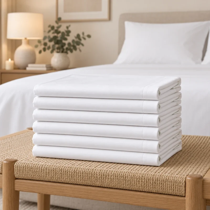 Lot de 6 draps plats percale coton - Fresh Satin 400 TC